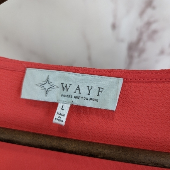 Wayf Shirt Womens Large Pink Salmon Coral Peplum Flutter Tie V Neck Crepe Blouse - Picture 3 of 11